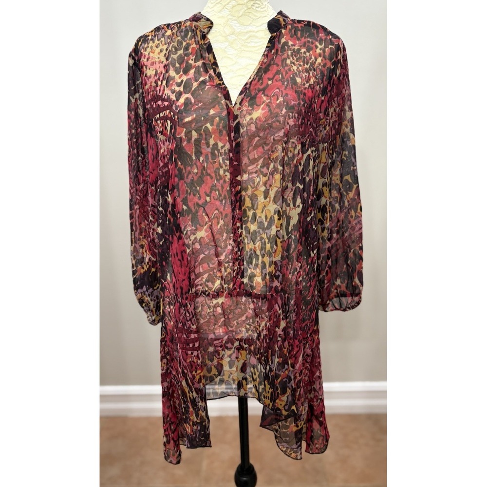 Miraclesuit Womens Large Pink Purple Leopard Print Sheer Swim Cover Up Tunic Top